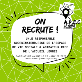 A.V.E.C LA GARE RECRUTE : Responsable Coordinateur.rice de l'Espace de Vie Sociale & Animateur.rice de l'Accueil Jeunes image